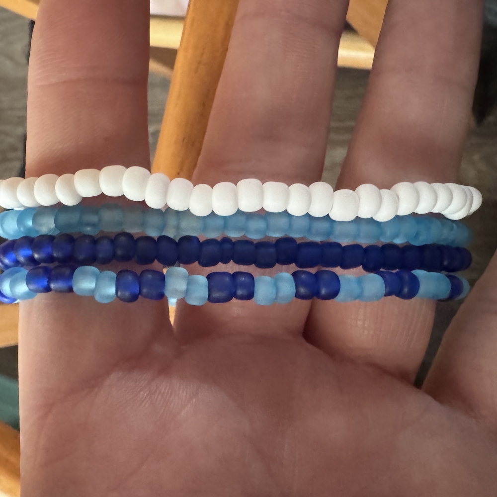 Blue and White Beaded Bracelet Set